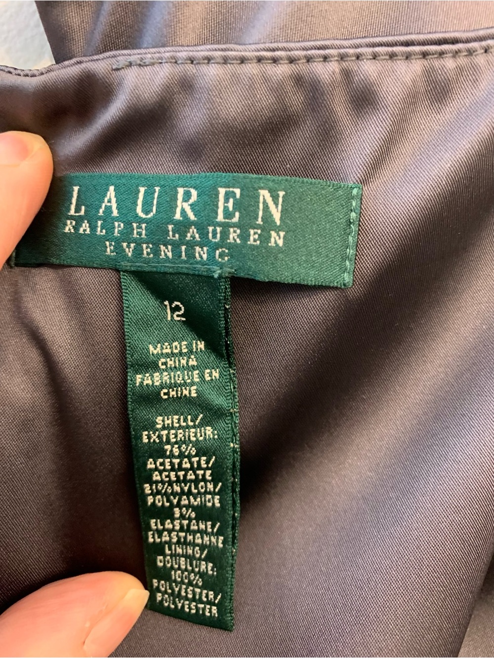 Lauren Ralph Lauren Satin V-Neck Evening Dress Gray 12 - Picture 15 of 16